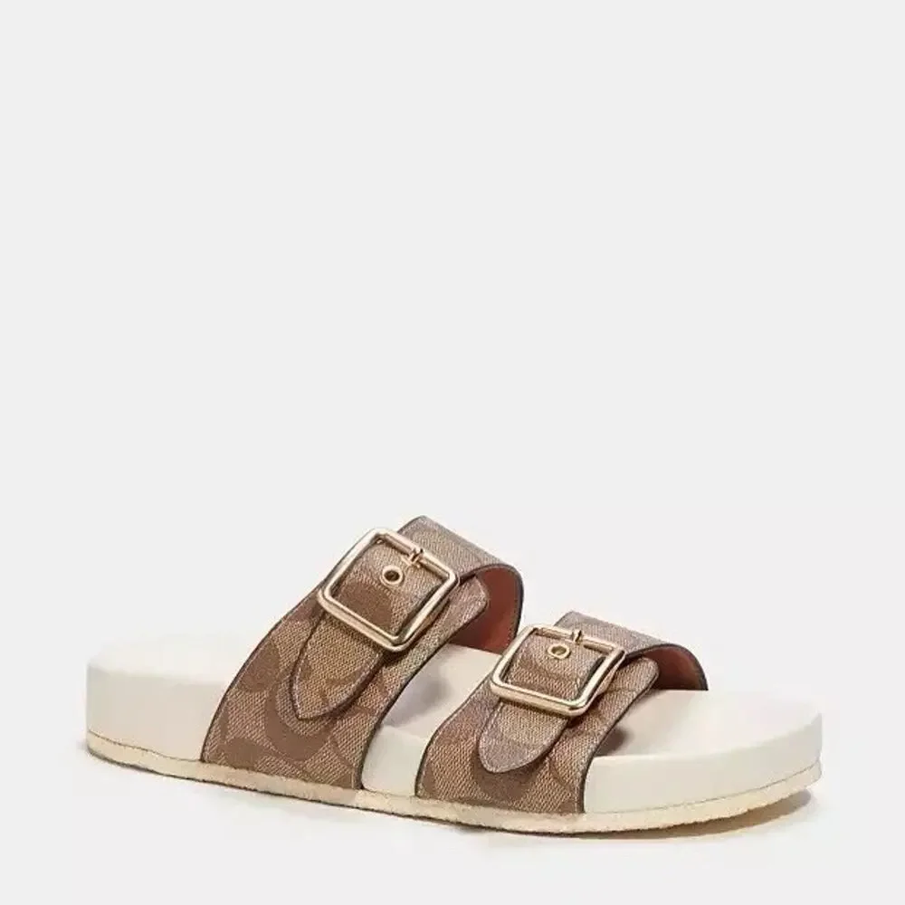 NEW COACH Allanah Slide Sandal Size 10 Canvas Women's CK412 Khaki/Chalk